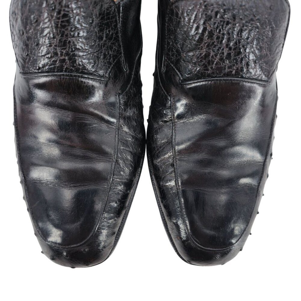 Vintage Bally Switzerland Exotic Ostrich Leather Dress Shoe Men 9.5 Brown Loafer - Picture 10 of 12